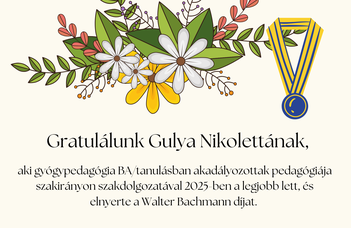 Gulya Nikoletta szakdolgozatával elnyerte a Walter Bachmann díjat!